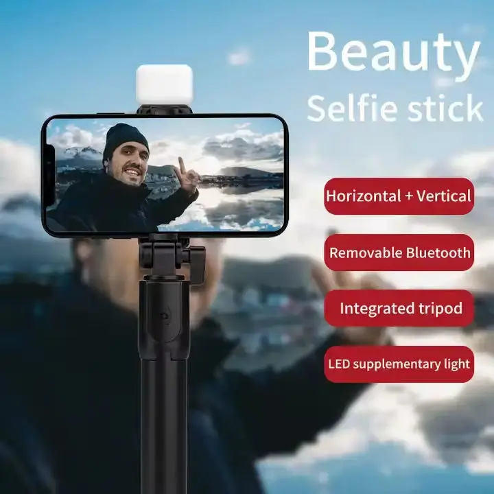 Trépied Selfie Stick R1S avec Lumière LED & Télécommande Sans Fil – Aluminium Pliable