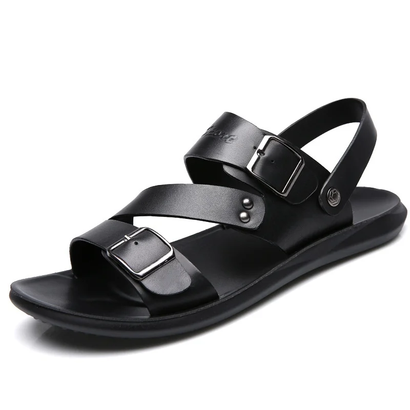 Sandales homme cuir véritable antidérapantes respirantes – Tongs plage & ville grande taille