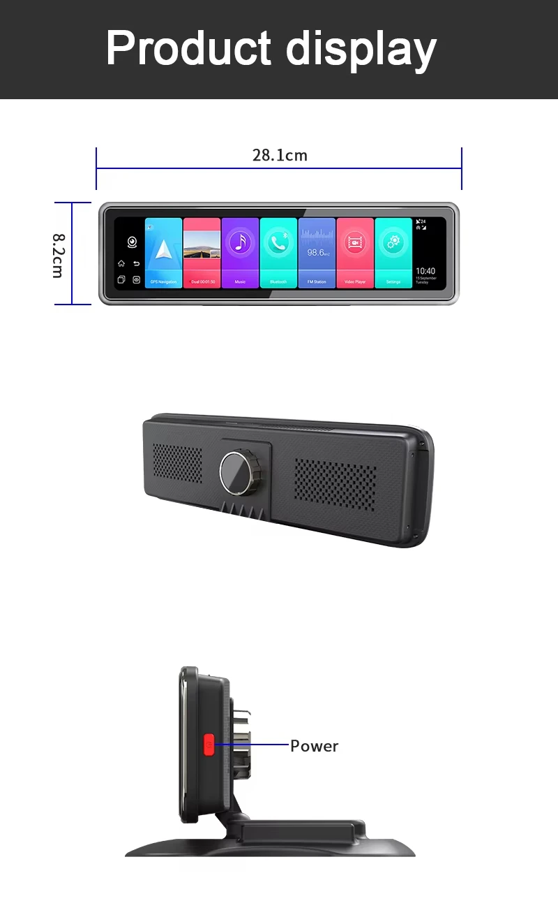 Caméra DVR Rétroviseur 12" Android 4G | 4 Caméras HD | GPS ADAS WiFi | Toyota & Universel