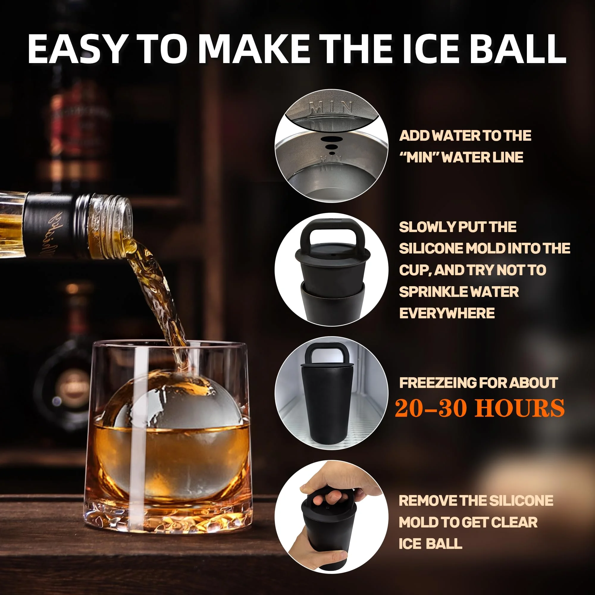 Moule à Glaçons en Silicone Alimentaire 64mm – Whisky & Cocktails