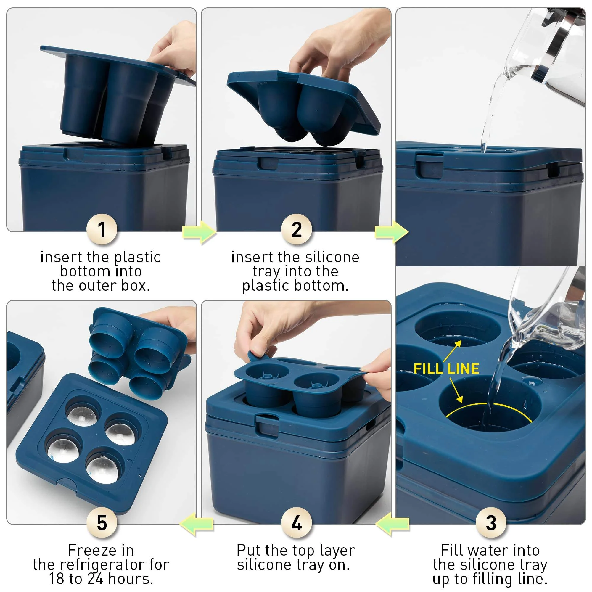 Moule à Glace Sphérique en Silicone 4 Cavités – Billes de Glace Cristallines pour Whisky & Cocktails