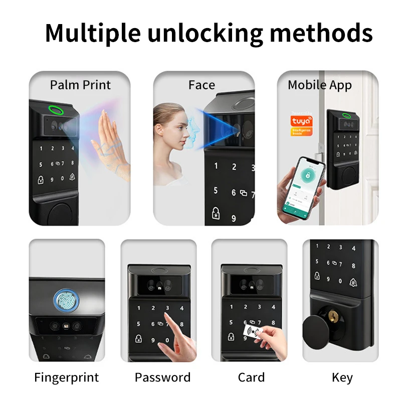 Serrure Intelligente XCZD M-2412B – Empreinte Digitale, Reconnaissance Faciale, Carte & Mot de Passe