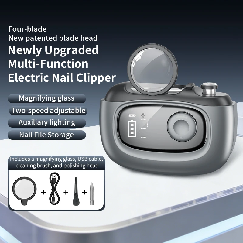 Coupe-ongles Intelligent Multifonction 4-en-1 avec Loupe, Éclairage LED & Aspiration Automatique