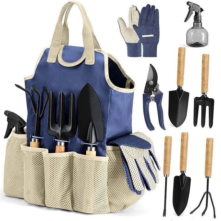 Kit d'outils de jardinage 5 pièces – Truelle, râteau, sécateur, gants & pulvérisateur