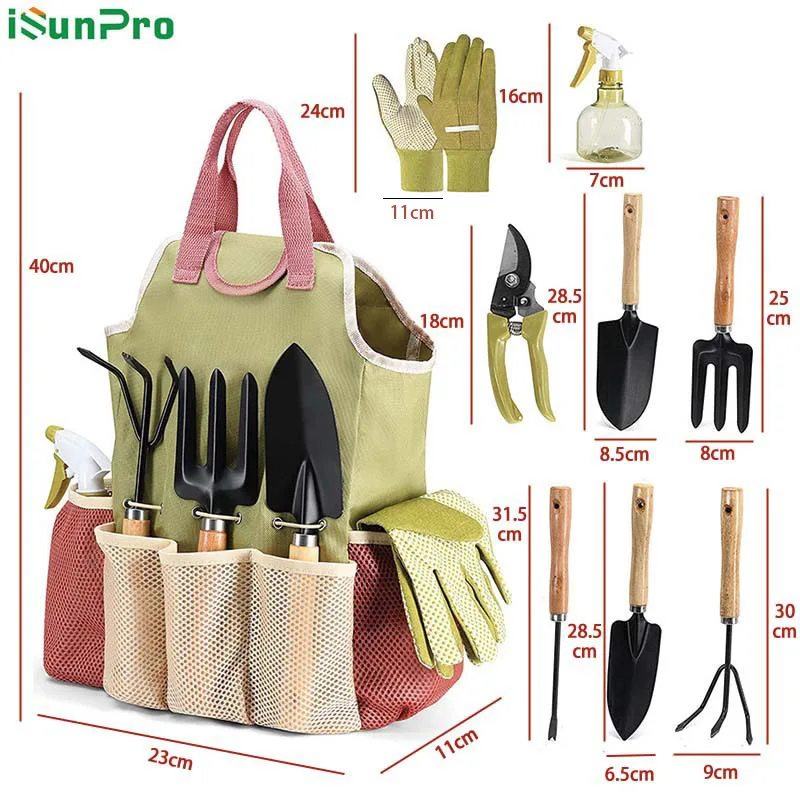 Kit d'outils de jardinage 5 pièces – Truelle, râteau, sécateur, gants & pulvérisateur