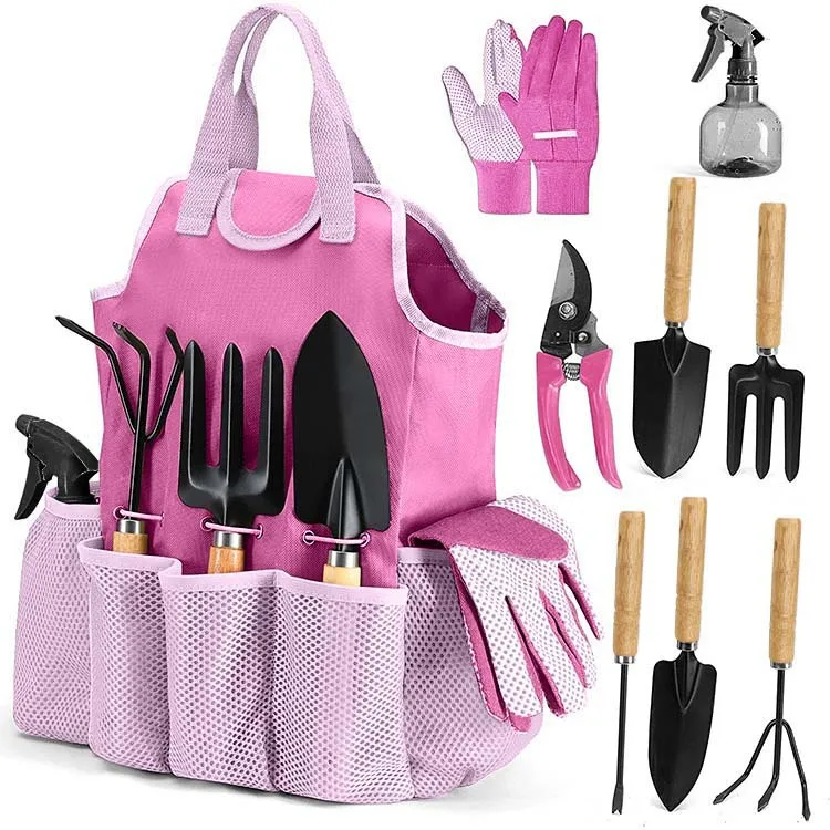 Kit d'outils de jardinage 5 pièces – Truelle, râteau, sécateur, gants & pulvérisateur