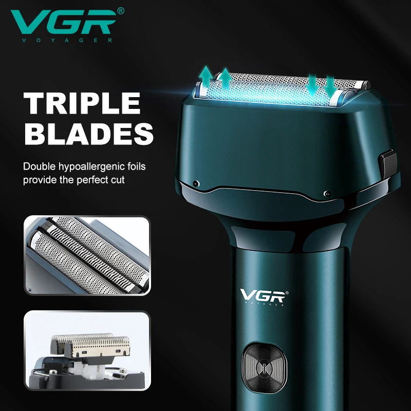 VGR V-370/371 Rasoir Électrique Triple Lames Étanche IPX5 Rechargeable USB – Hommes
