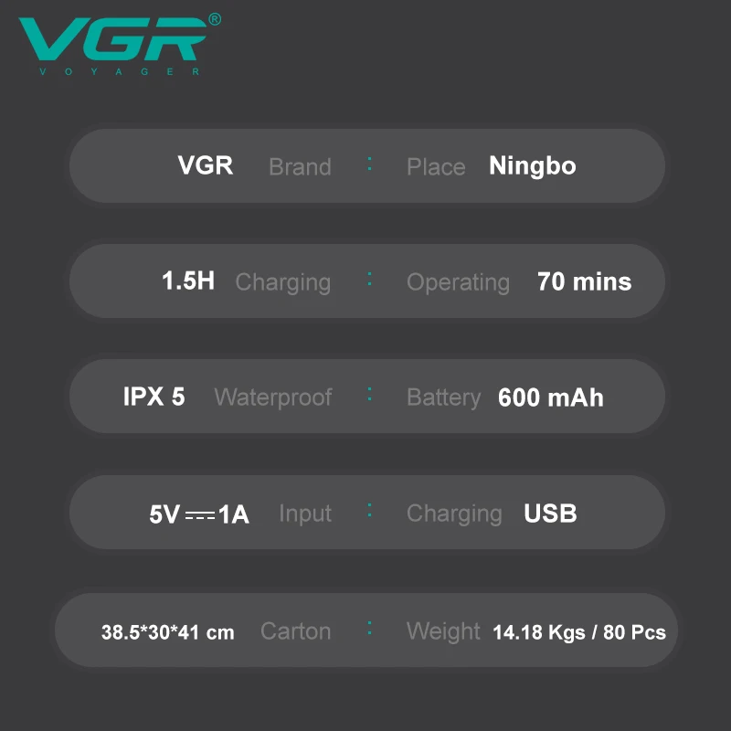 VGR V-370/371 Rasoir Électrique Triple Lames Étanche IPX5 Rechargeable USB – Hommes