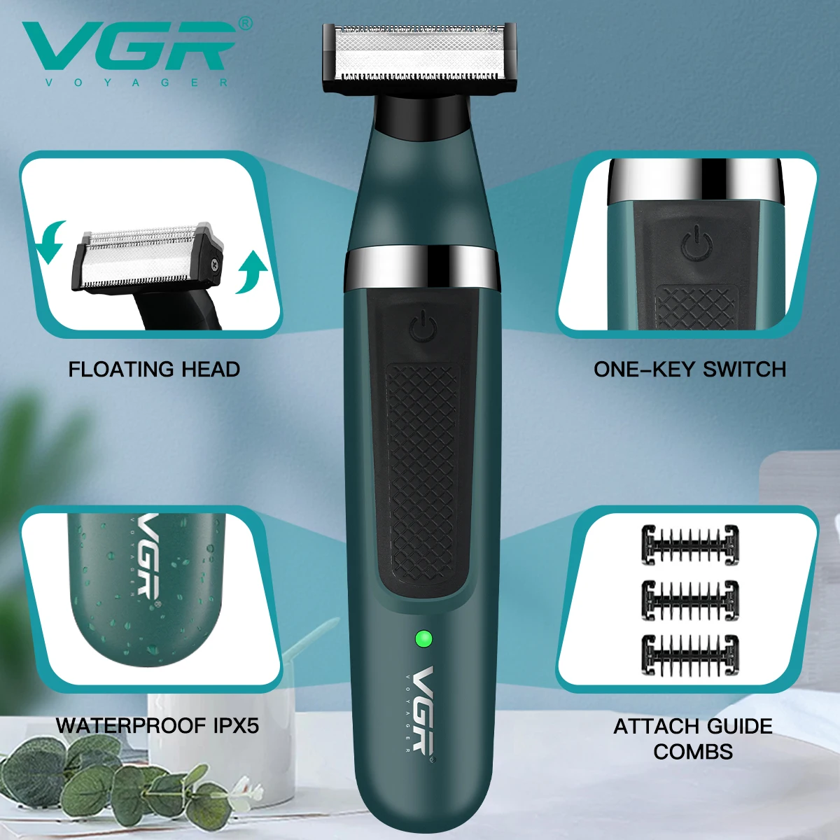 VGR V-393 Rasoir Électrique Rechargeable Double Lame Étanche – 90 min d'Autonomie