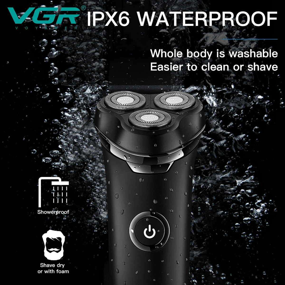 Rasoir Électrique VGR V-319 | Triple Lame 3D | Rechargeable USB | Étanche 90min