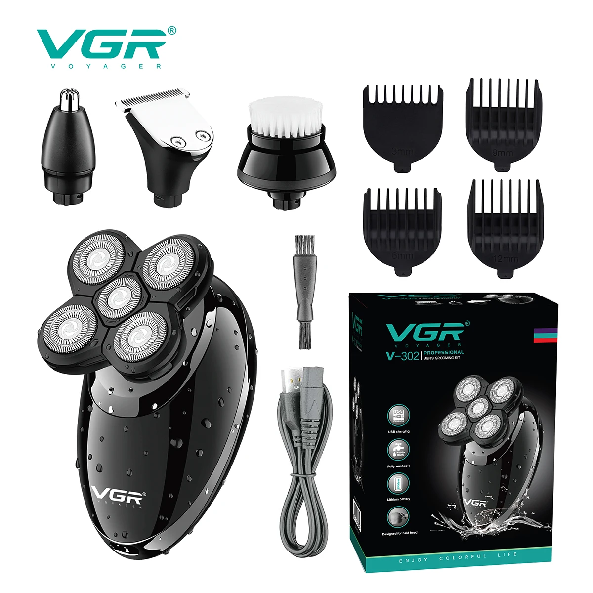 VGR V-302 Tondeuse 4 en 1 Rechargeable USB – Barbe, Nez & Corps pour Hommes