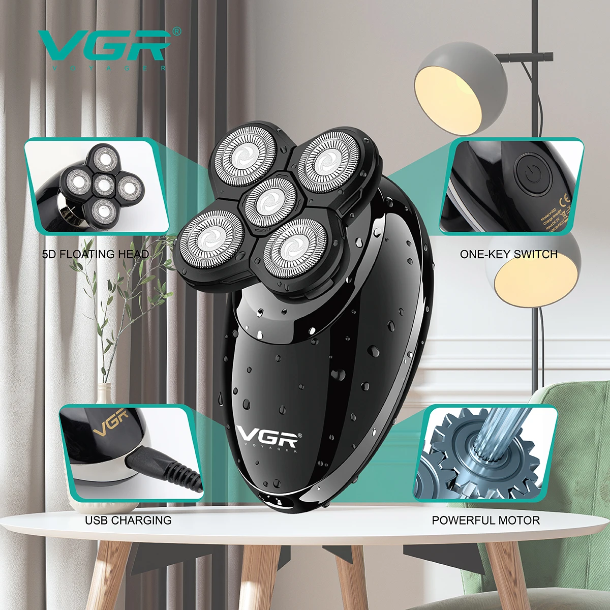 VGR V-302 Tondeuse 4 en 1 Rechargeable USB – Barbe, Nez & Corps pour Hommes