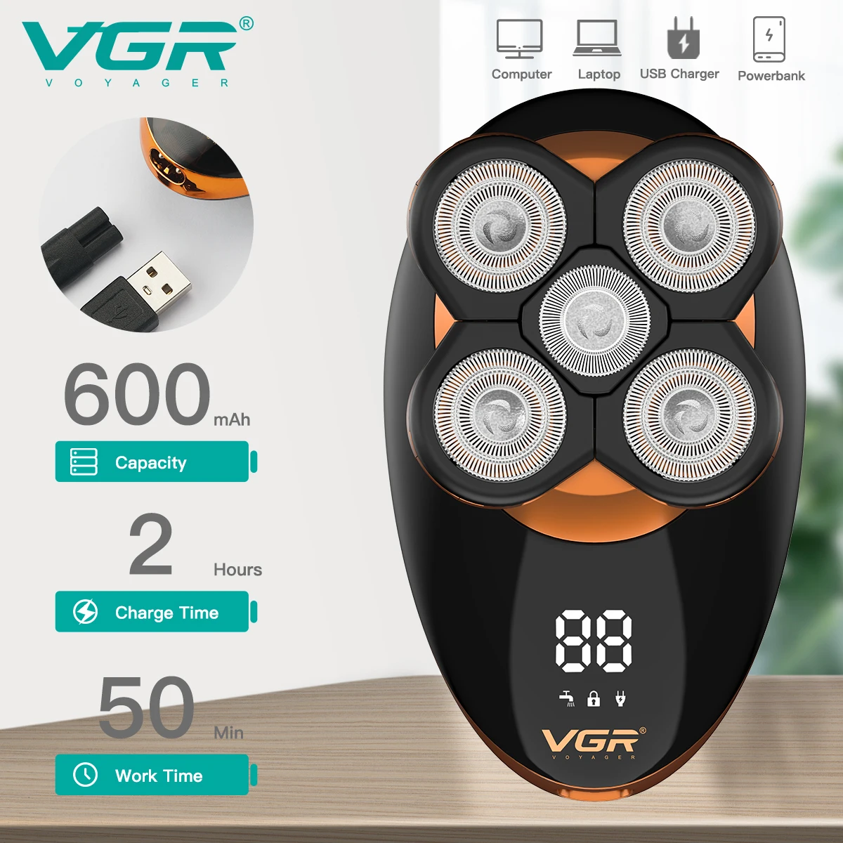 VGR V-316 Kit Toilettage 5-en-1 Rechargeable – Rasoir Électrique Multifonction pour Hommes