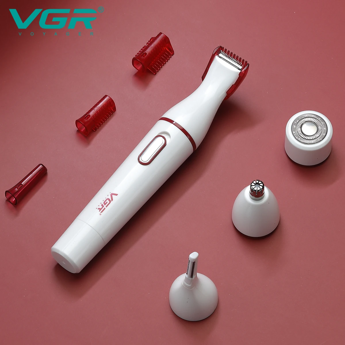 VGR V-725 Épilateur 4 en 1 Rechargeable Étanche – Tondeuse Sourcils, Nez & Corps pour Femme
