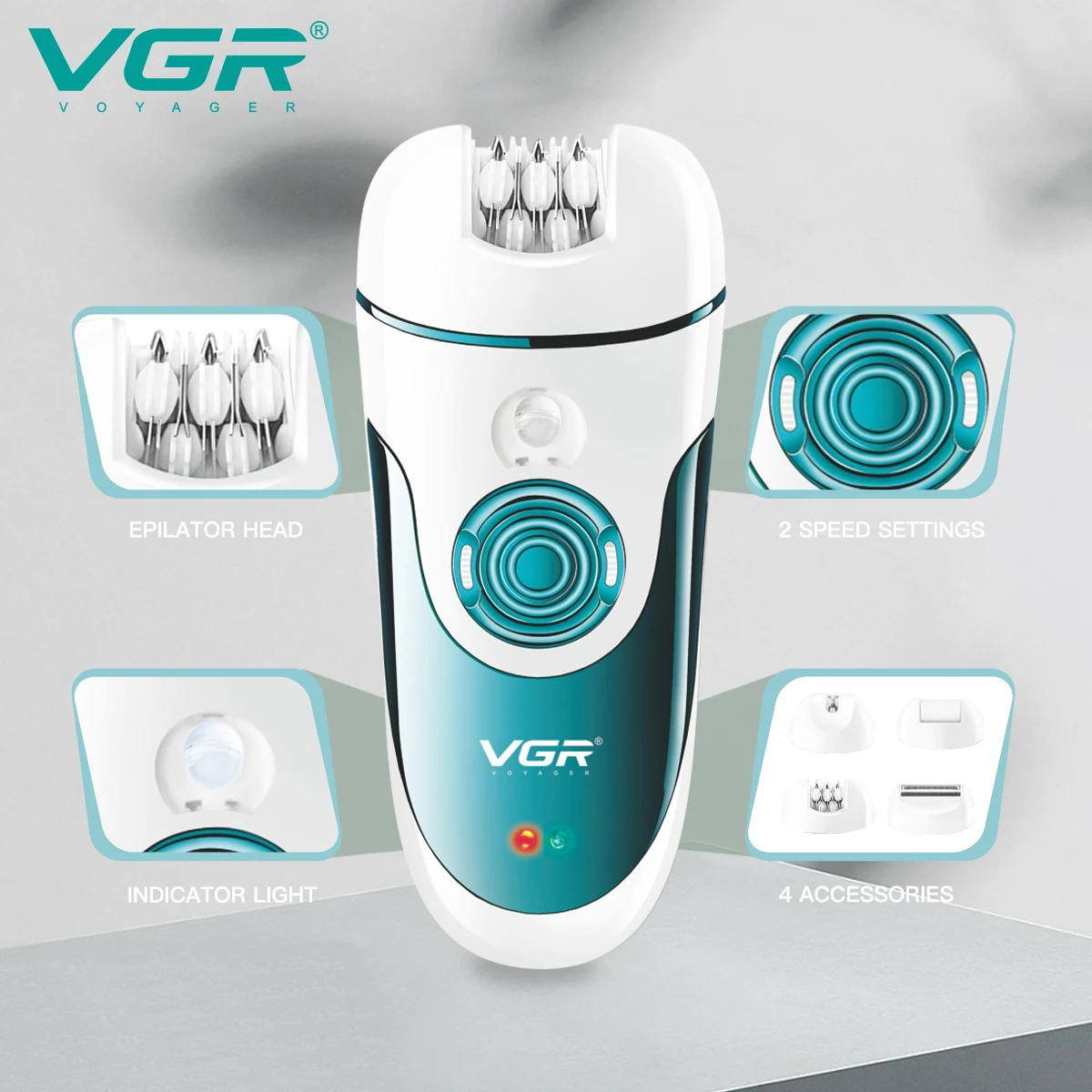 VGR V-700 Épilateur Électrique 4en1 Rechargeable – Rasoir & Tondeuse Corps Femme