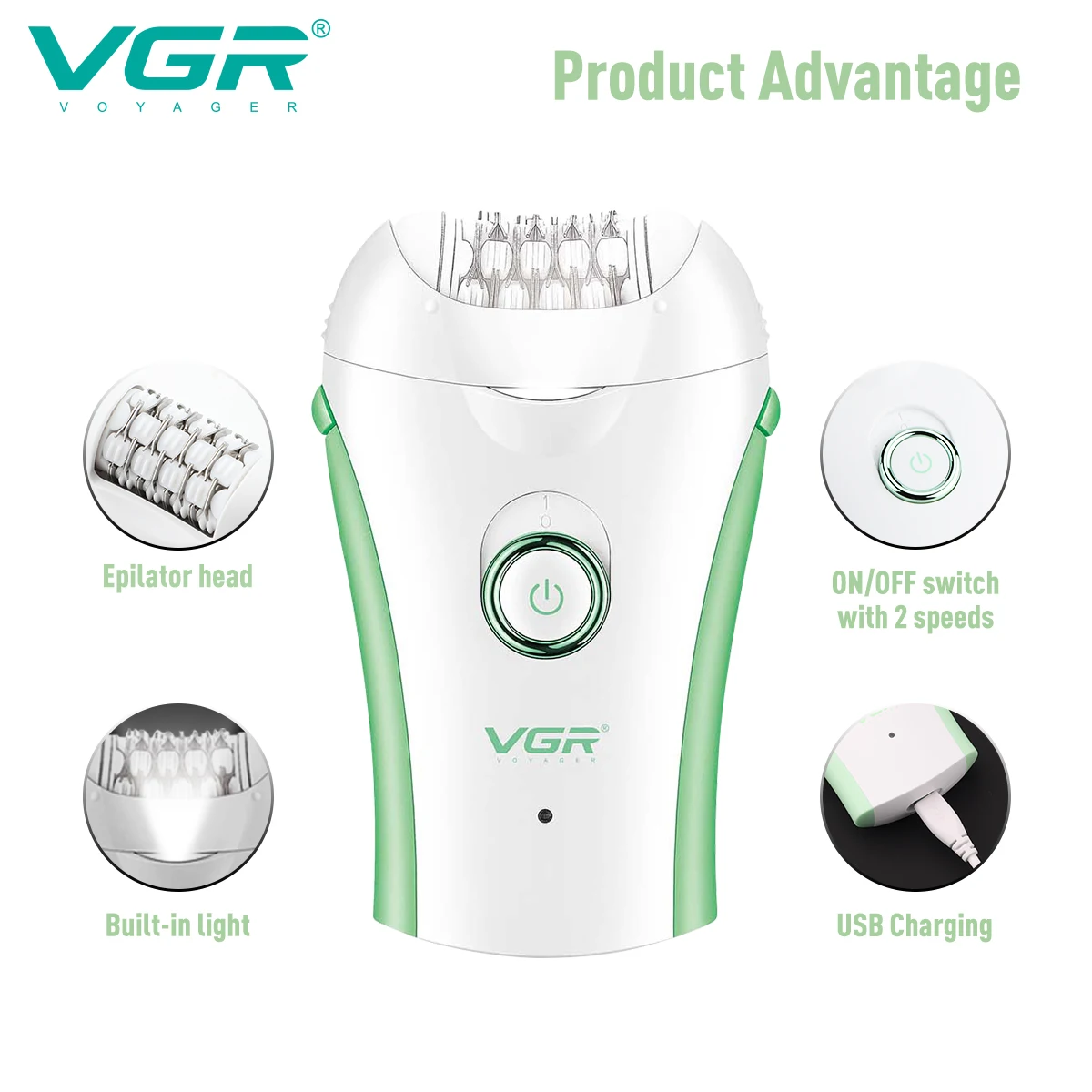 VGR V-705 Épilateur Électrique Rechargeable pour Femmes – Rasoir Corps Portable