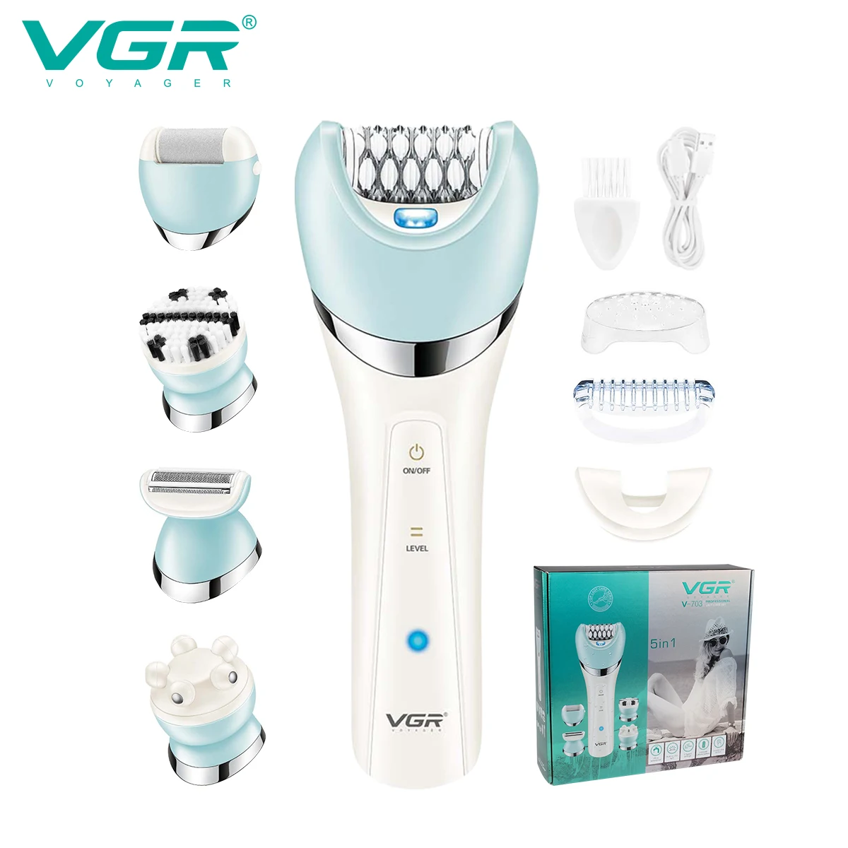 VGR V-703 Épilateur 5 en 1 – Épilation, Soin Visage & Pédicure pour Femme