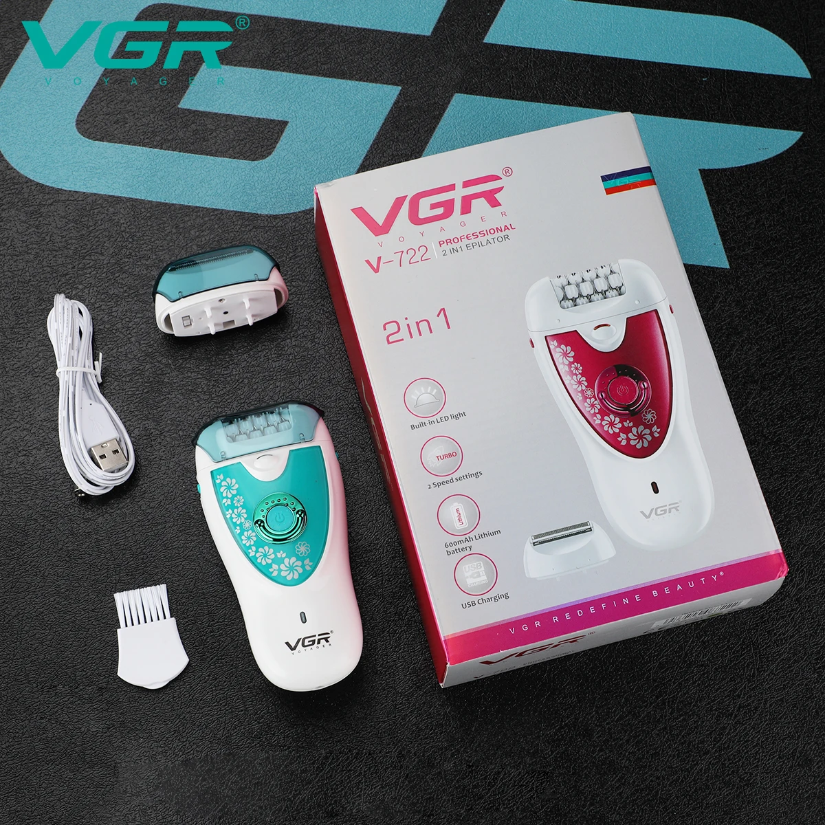 VGR V-722 Épilateur Électrique 2 en 1 Rechargeable USB – Épilation Douce & Efficace