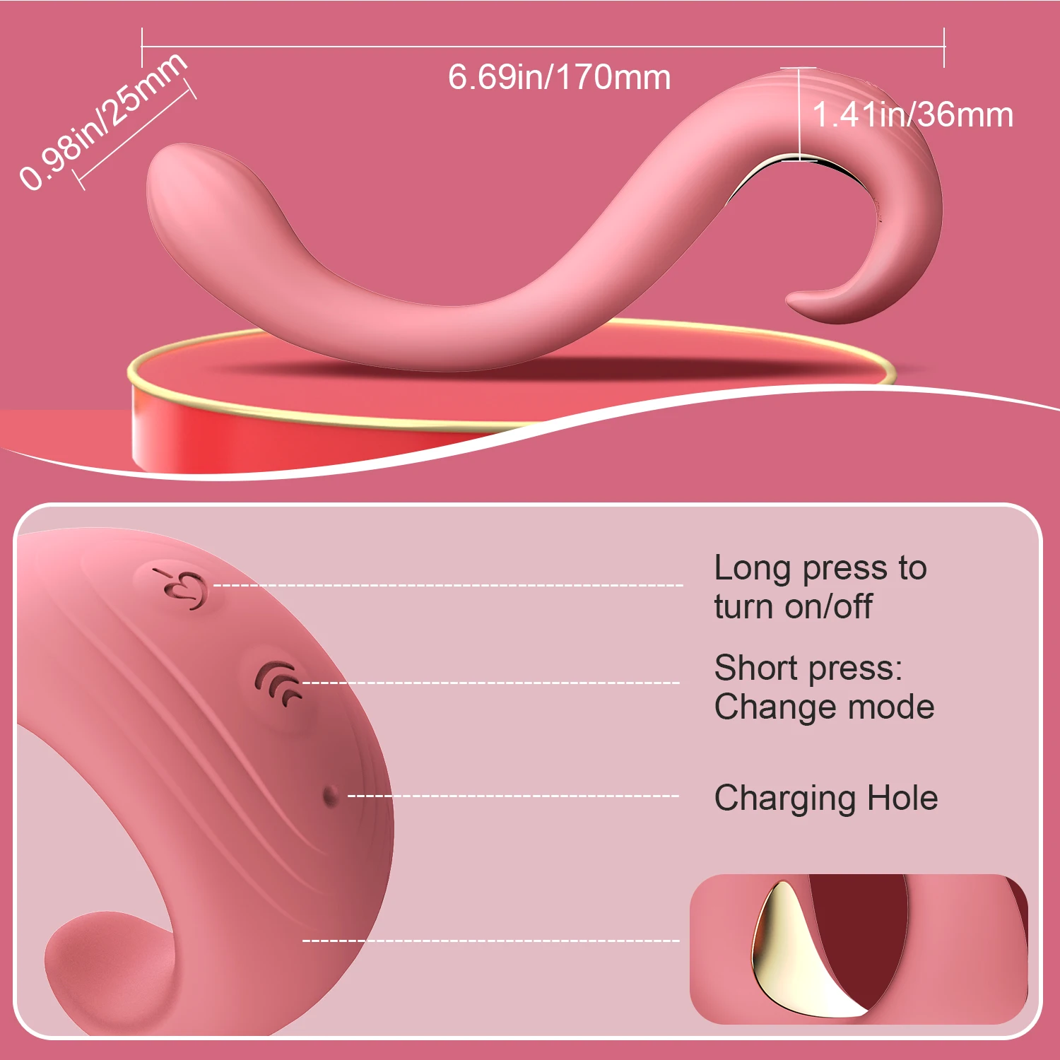 Vibromasseur Clitoridien Double Tête en S – 10 Modes, Silicone, USB, 100% Étanche