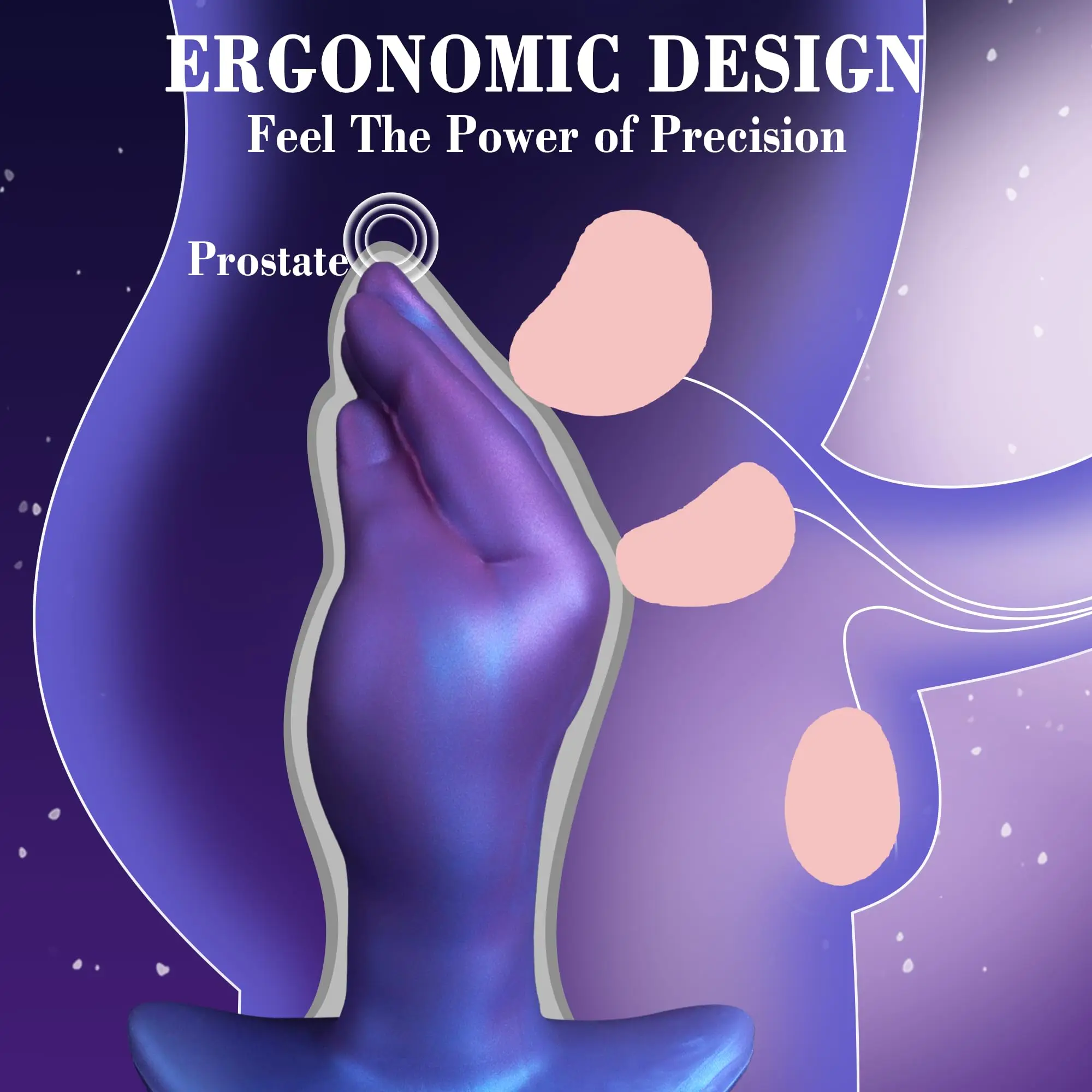 Gode réaliste en silicone forme de main – Grande taille, 100% étanche, violet