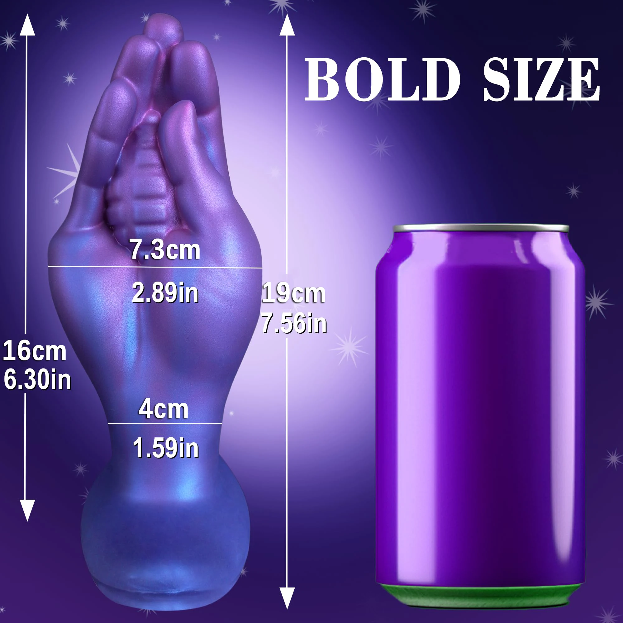 Gode réaliste en silicone forme de main – Grande taille, 100% étanche, violet