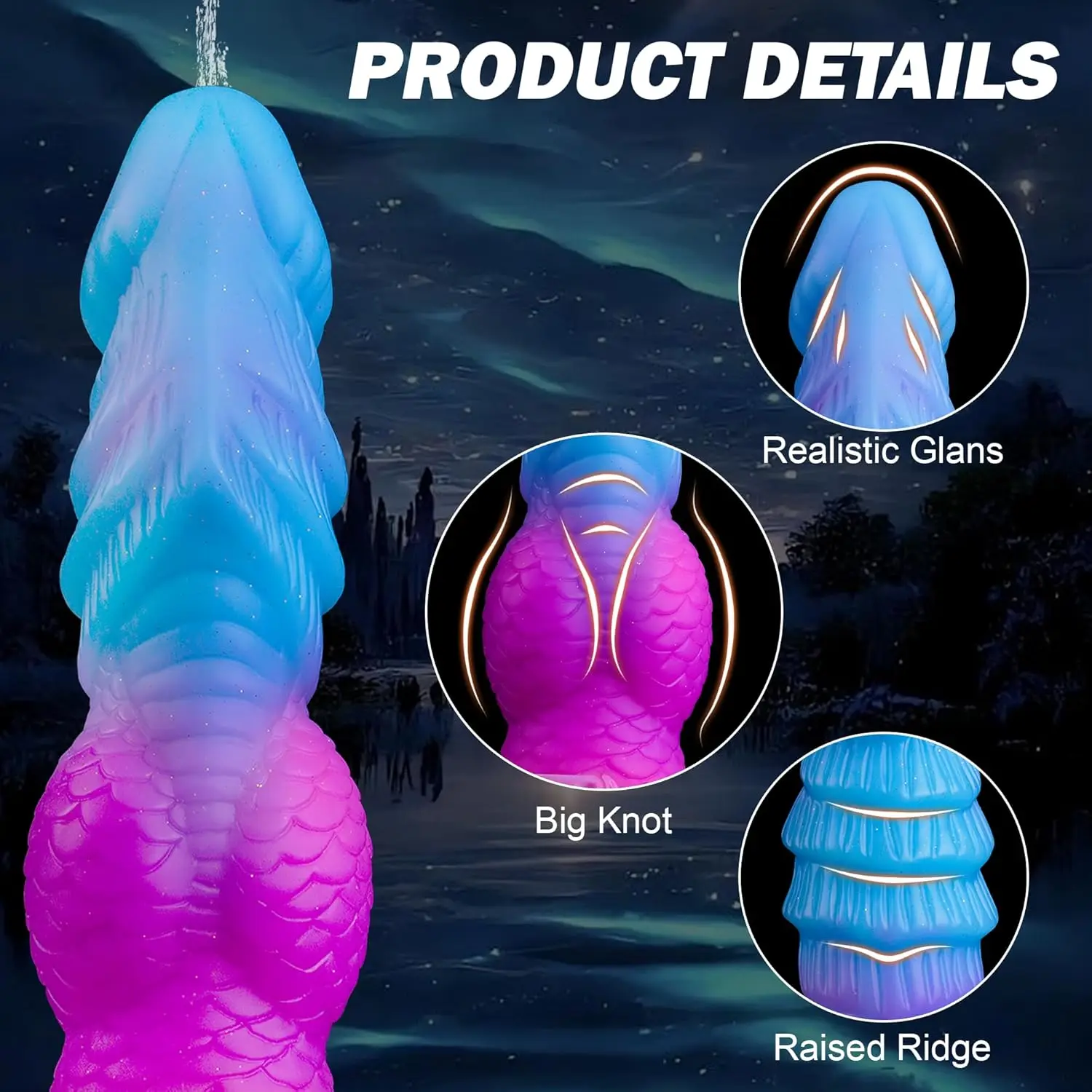 Gode Dragon Monstre Lumineux en Silicone avec Spray d'Eau – Ventouse – 21cm