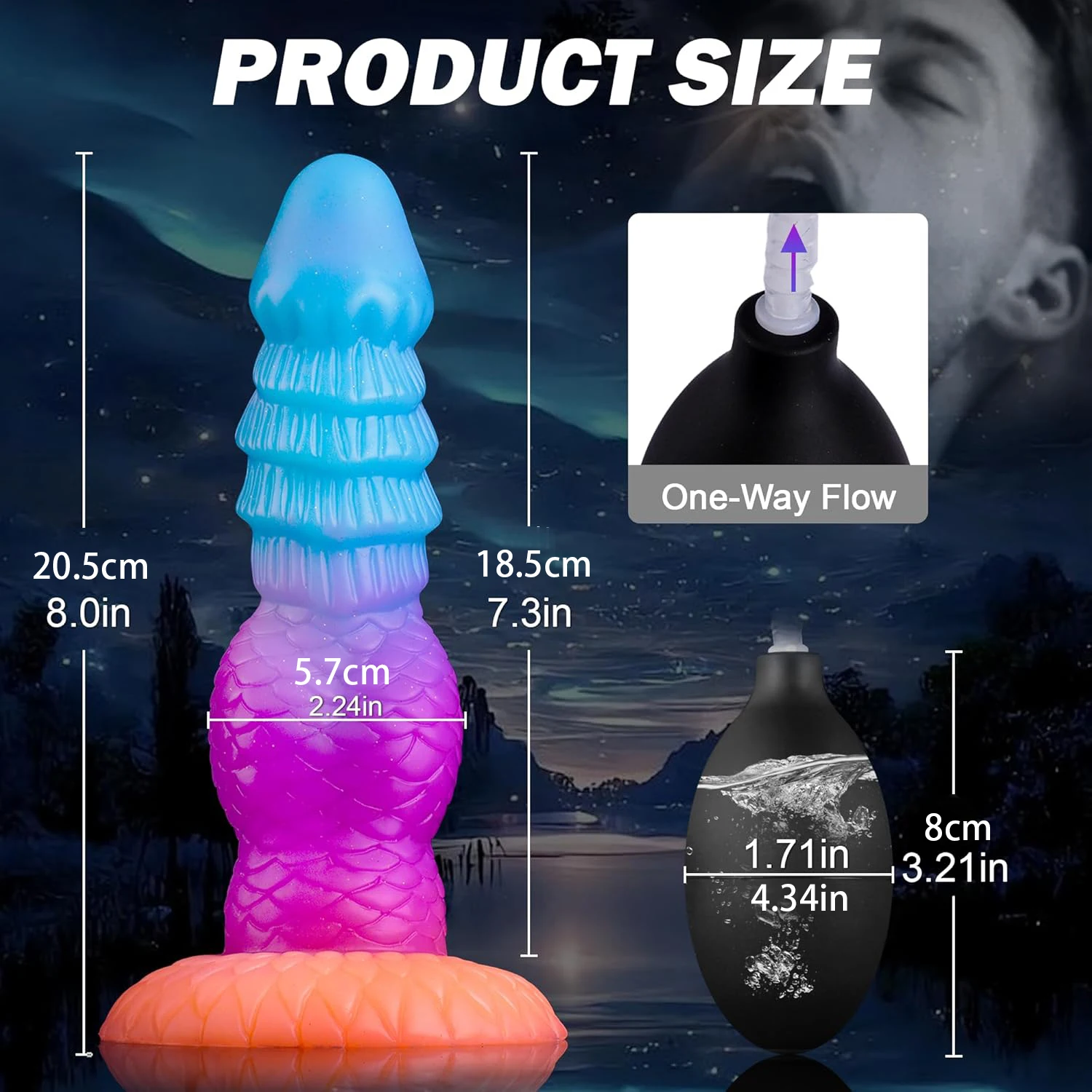 Gode Dragon Monstre Lumineux en Silicone avec Spray d'Eau – Ventouse – 21cm
