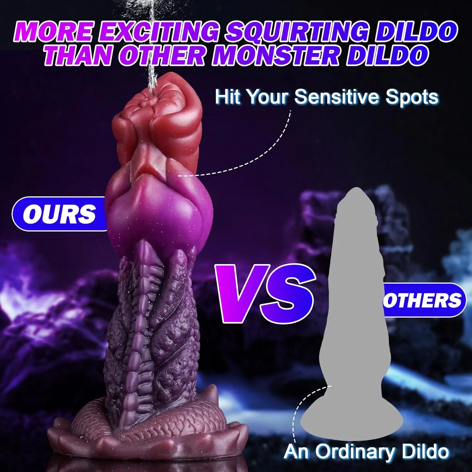 Gode Dragon Silicone – Ventouse, Éjaculation & Pulvérisation | Nœud Fantaisie Alien
