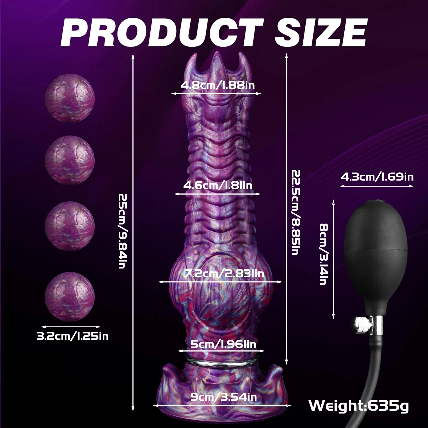 Gode Ovipositeur Monstre Alien 4 Boules 3 Œufs Silicone Souple Étanche Violet