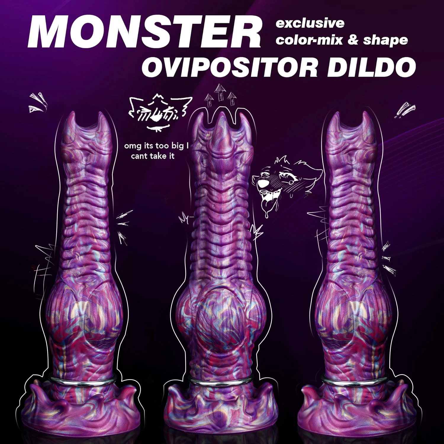 Gode Ovipositeur Monstre Alien 4 Boules 3 Œufs Silicone Souple Étanche Violet