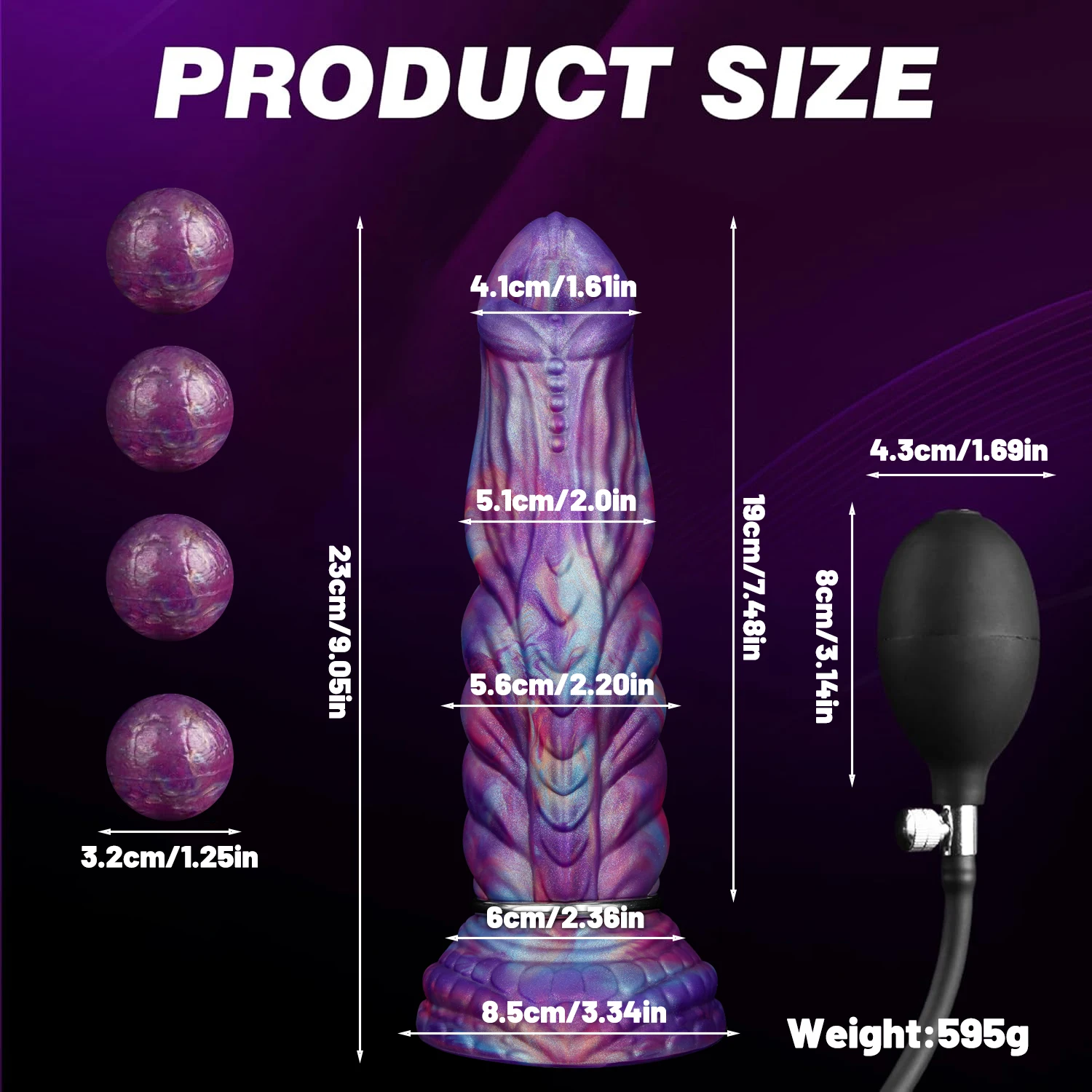 Gode Monster Ovipositor avec 4 Œufs – Silicone, Ventouse, Étanche 100%, Violet