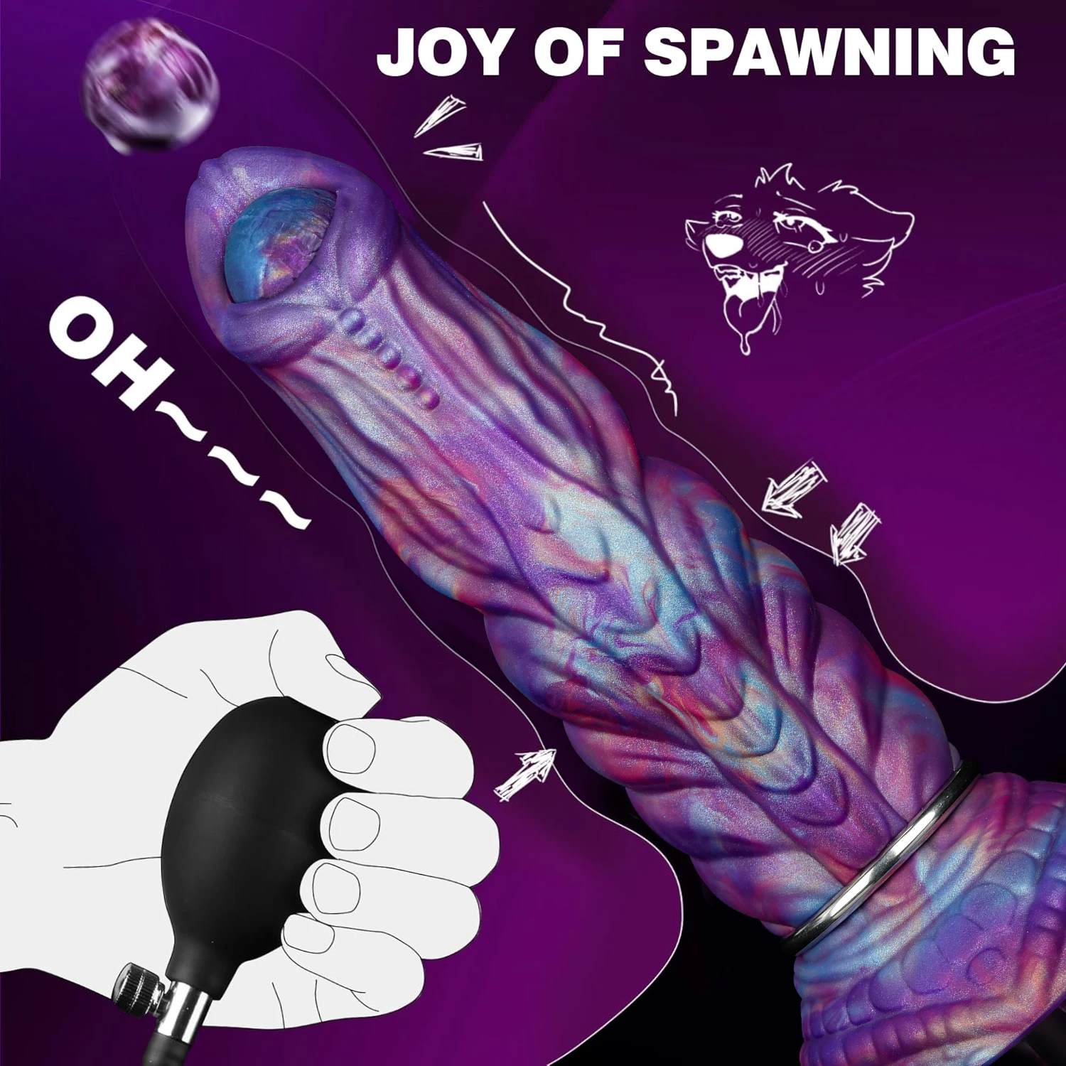Gode Monster Ovipositor avec 4 Œufs – Silicone, Ventouse, Étanche 100%, Violet