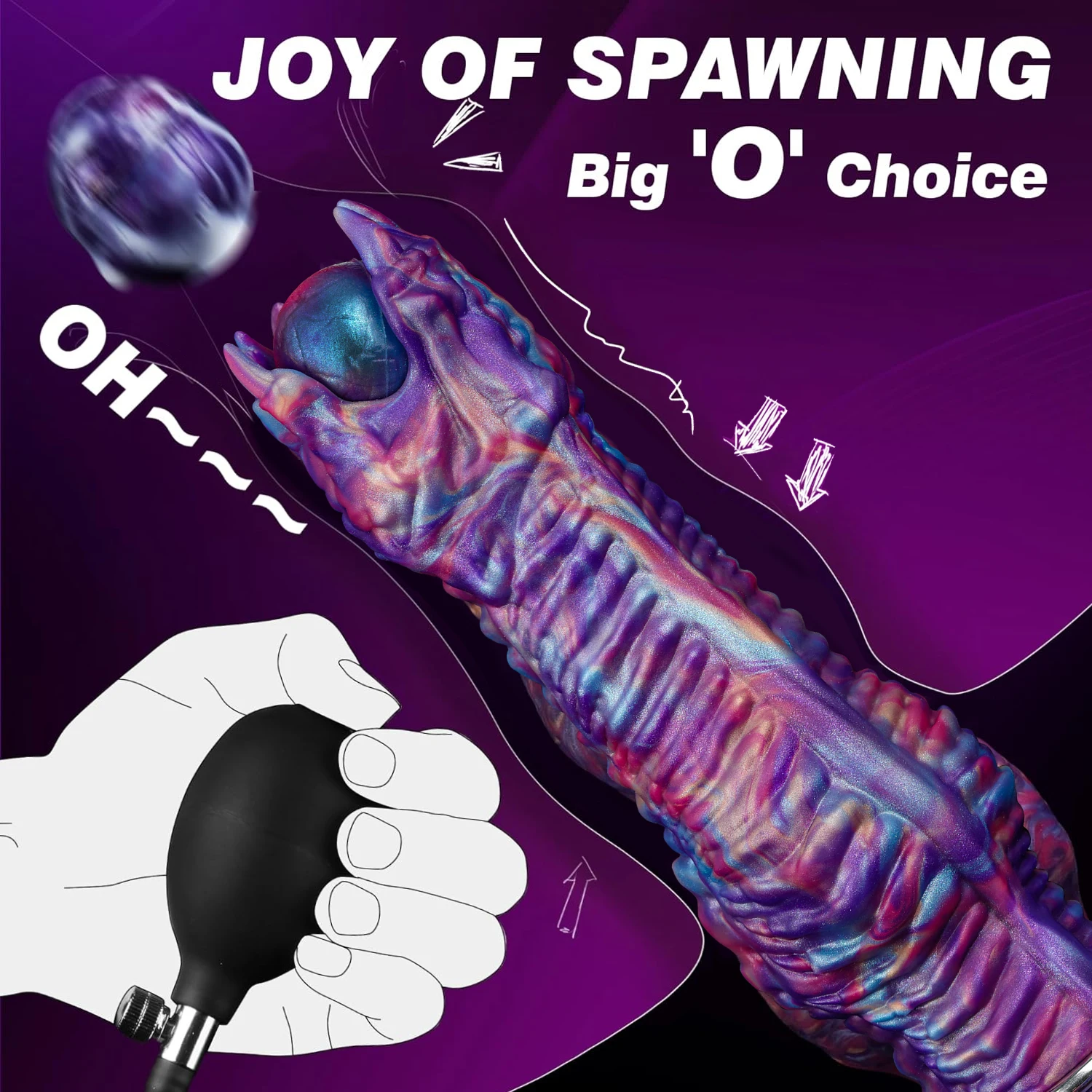 Gode Ovipositor Monster avec 4 Œufs – Silicone Souple, Gonflable, 100% Étanche