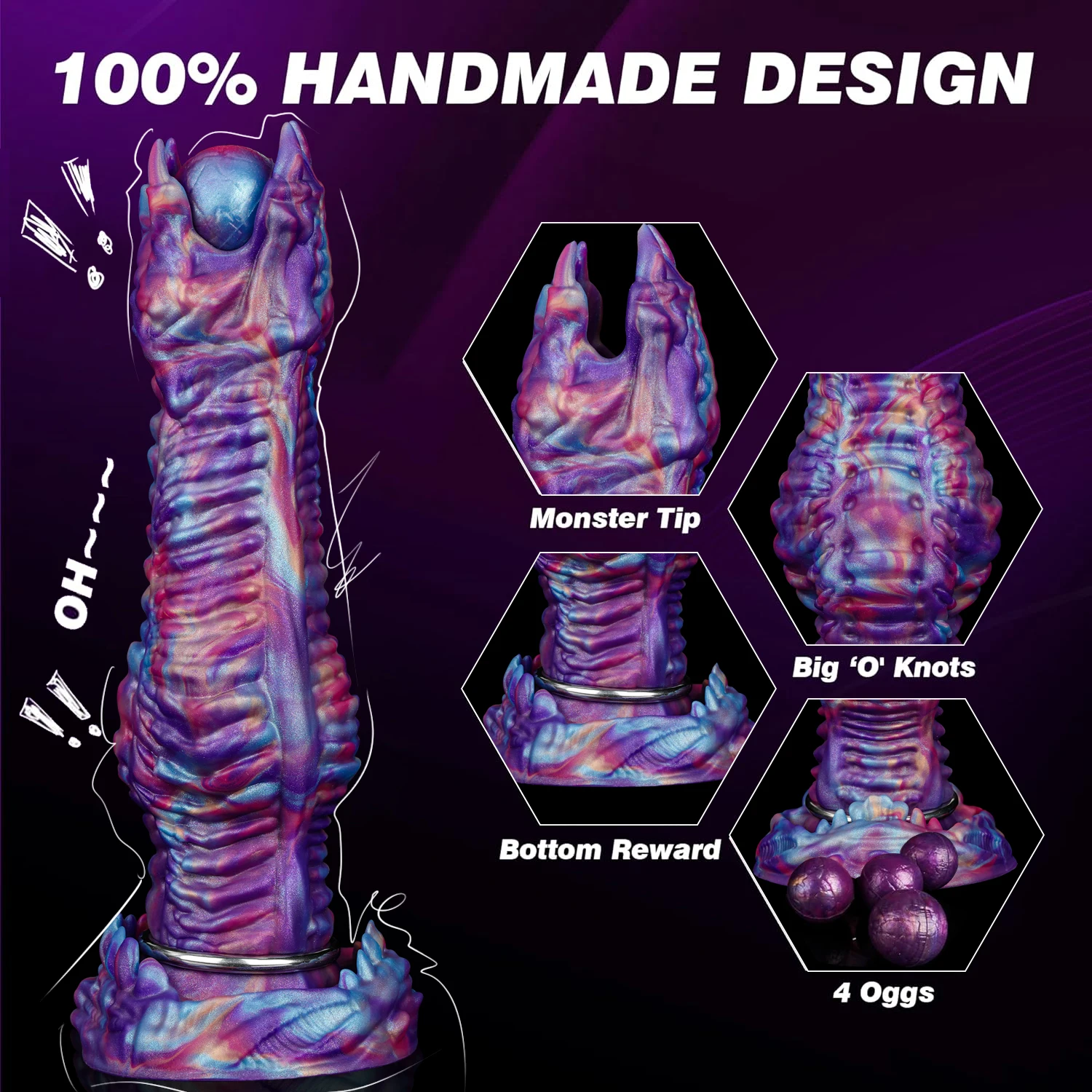 Gode Ovipositor Monster avec 4 Œufs – Silicone Souple, Gonflable, 100% Étanche