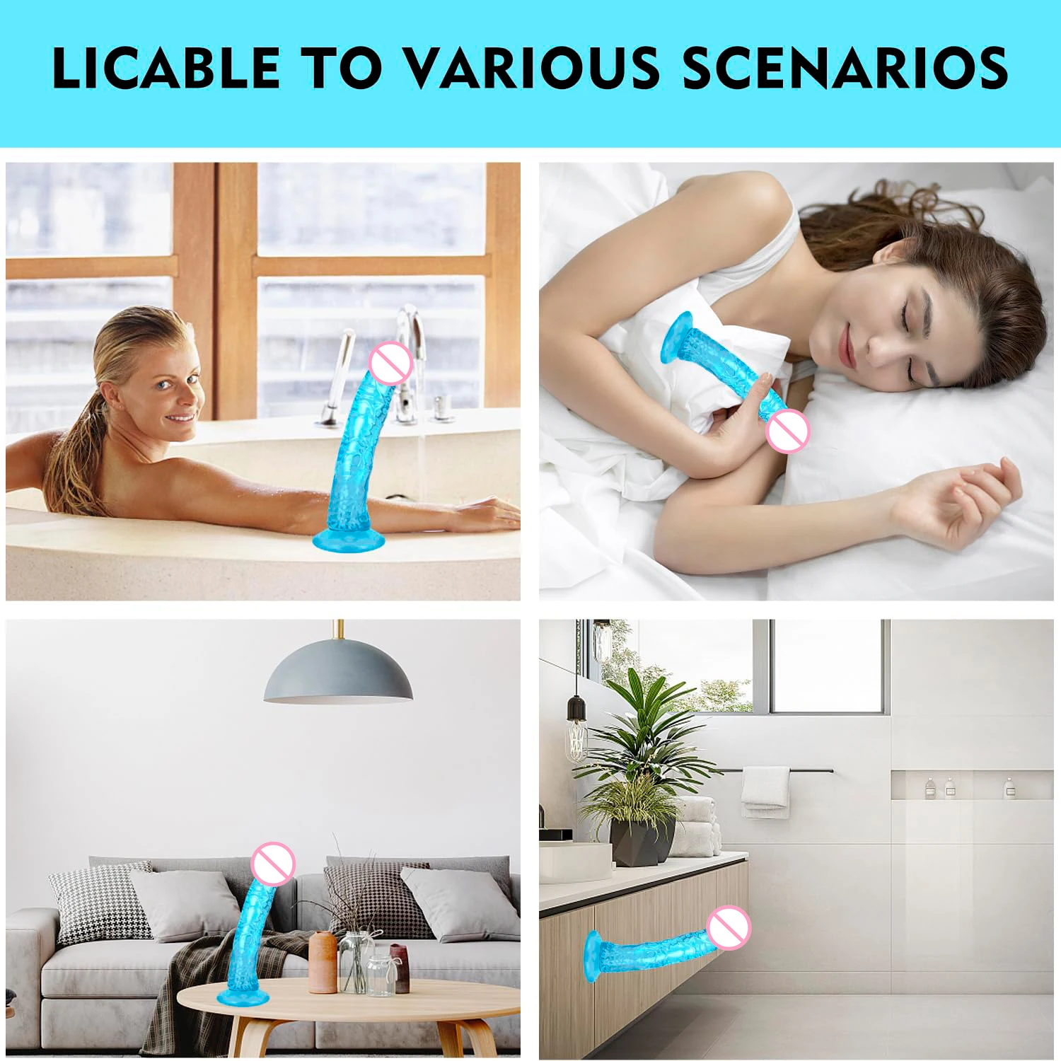 Gode en silicone réaliste Gelance – Bleu, ventouse puissante, étanche 100%, stimulation point G