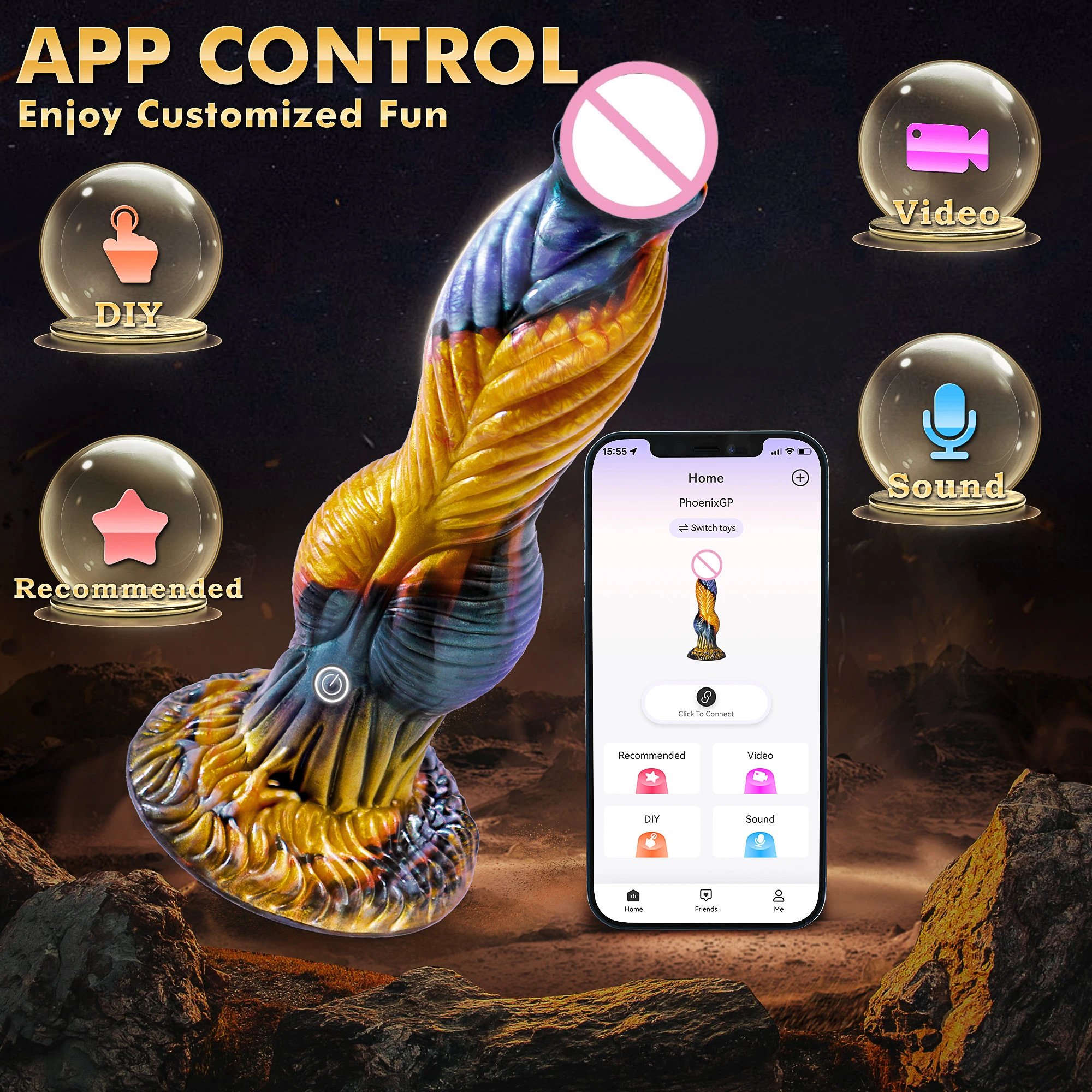 Plug Anal Télescopique Vibrant 7 Vitesses Contrôle APP Phoenix Silicone Sécurisé