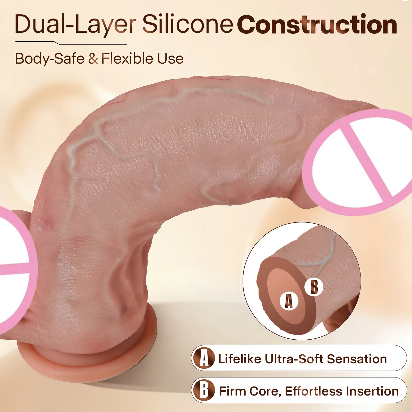 Gode Réaliste Gelances en Silicone Souple avec Ventouse – Flexible, Écologique & 100% Étanche