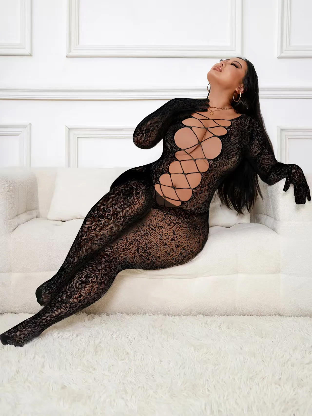 Bodystocking Dentelle Transparente Sexy – Lingerie Combinaison Femme Taille Unique