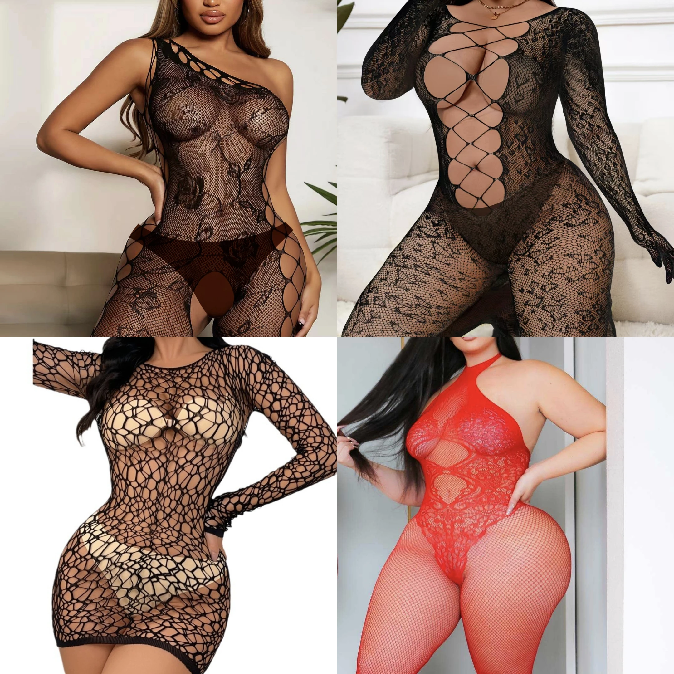 Bodystocking Dentelle Transparente Sexy – Lingerie Combinaison Femme Taille Unique