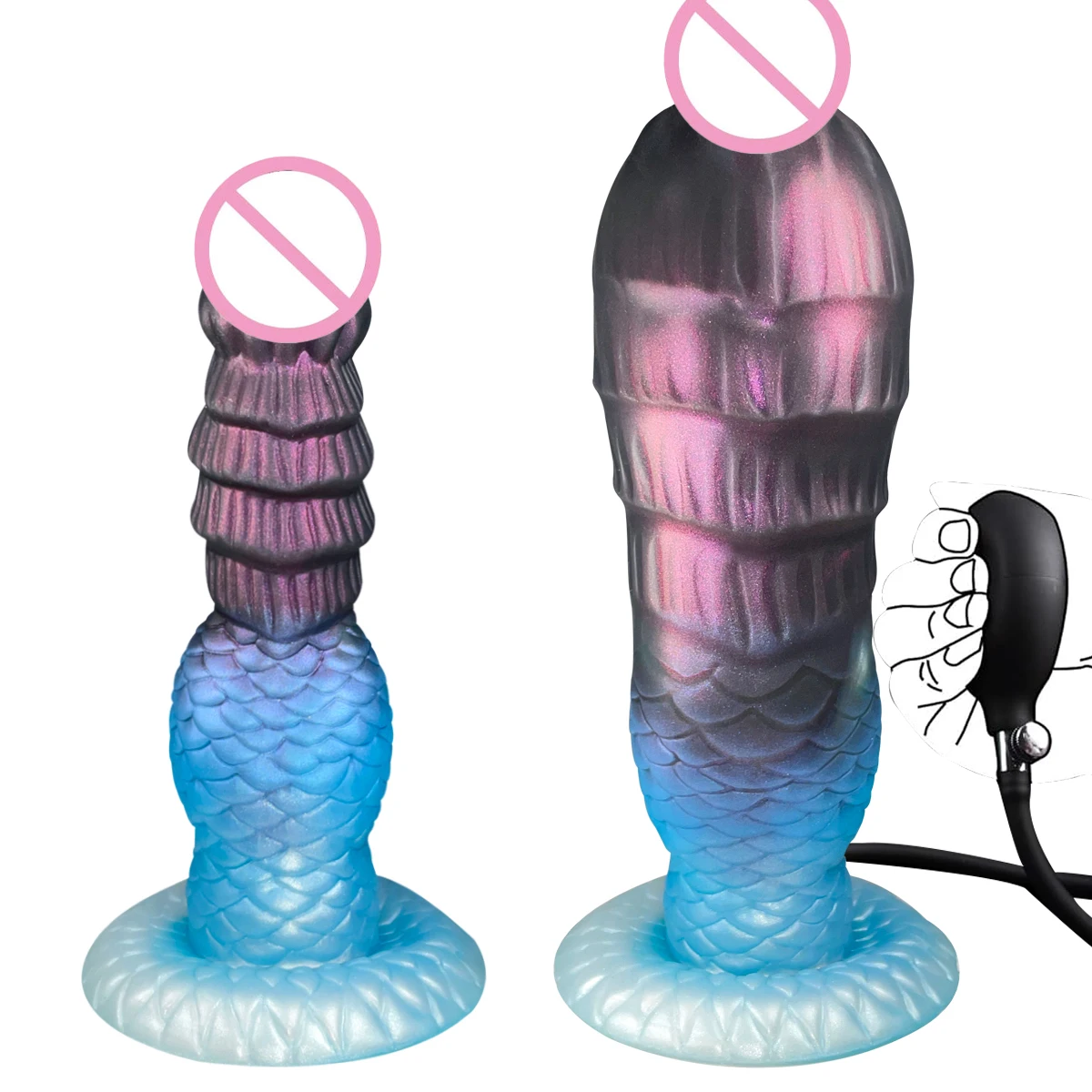 Gode réaliste gonflable silicone fantasy avec ventouse – Plug anal expansible
