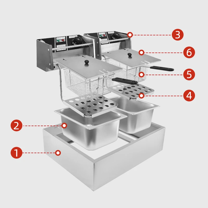 Friteuse Électrique Double Cuve 6L+6L Inox 5000W – Usage Professionnel Restaurant