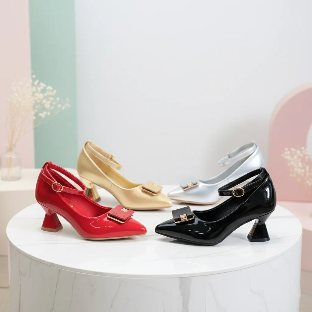 Chaussures Mary Jane Talons Hauts Strass Antidérapantes Filles | PU Brillant | Printemps-Été