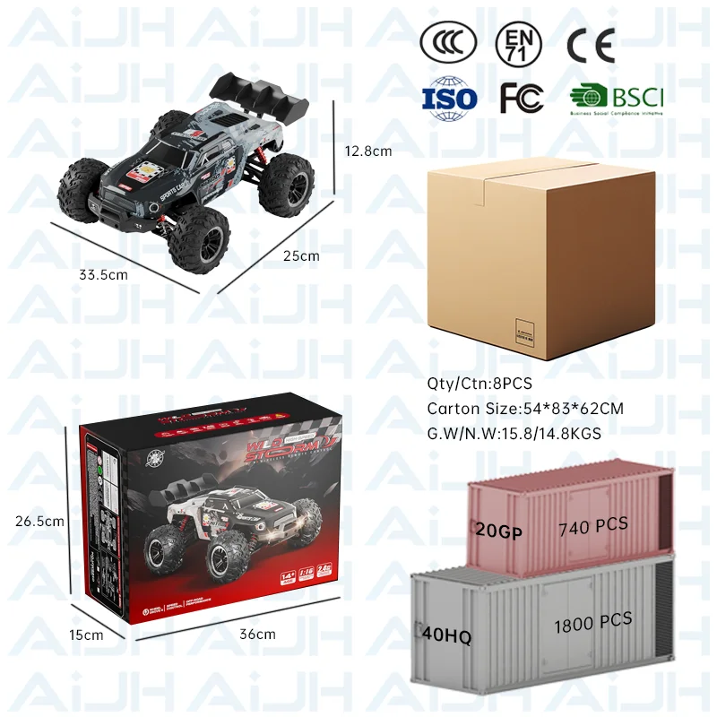AiJH Camion RC Tout-Terrain 50KM/H Moteur Brushless 1:16 Télécommandé