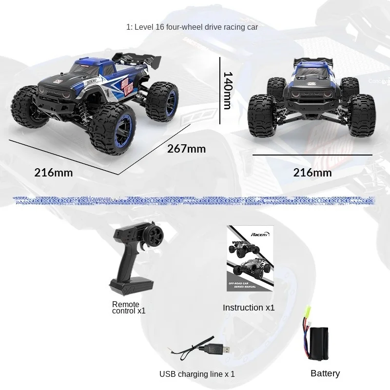 Voiture Télécommandée RC Drift 1/16 – 45 KM/H Tout-Terrain, Prête à l'Emploi