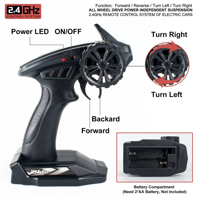 Voiture RC Tout-Terrain AiJH 1:18 – 15 km/h, 4 Canaux, Éclairage LED, 2.4 GHz