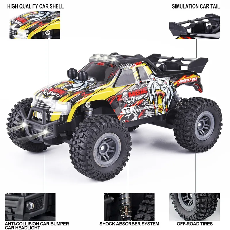 Voiture RC Tout-Terrain AiJH 1:18 – 15 km/h, 4 Canaux, Éclairage LED, 2.4 GHz