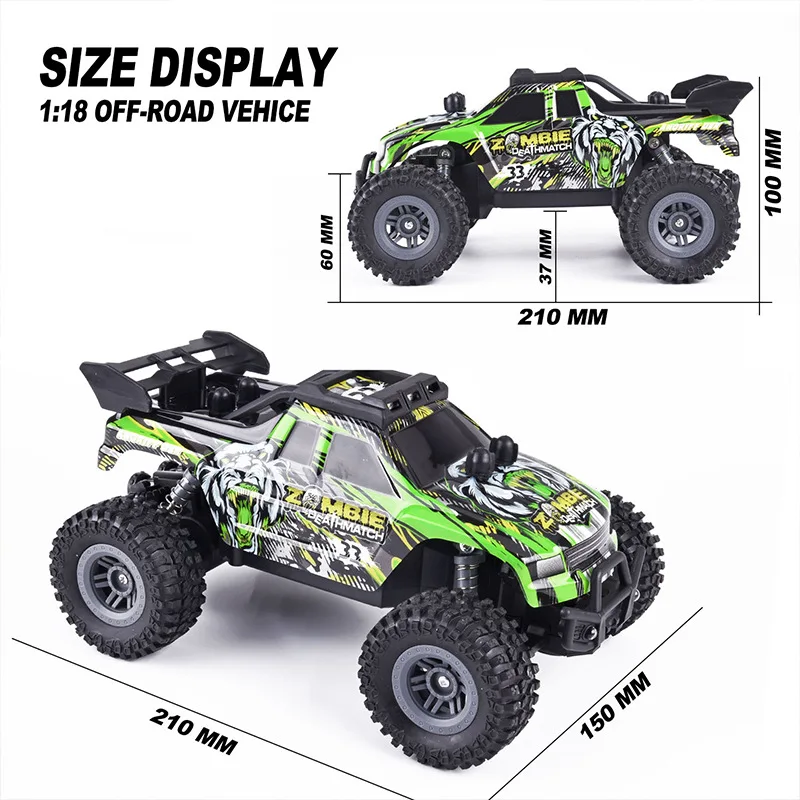 Voiture RC Tout-Terrain AiJH 1:18 – 15 km/h, 4 Canaux, Éclairage LED, 2.4 GHz