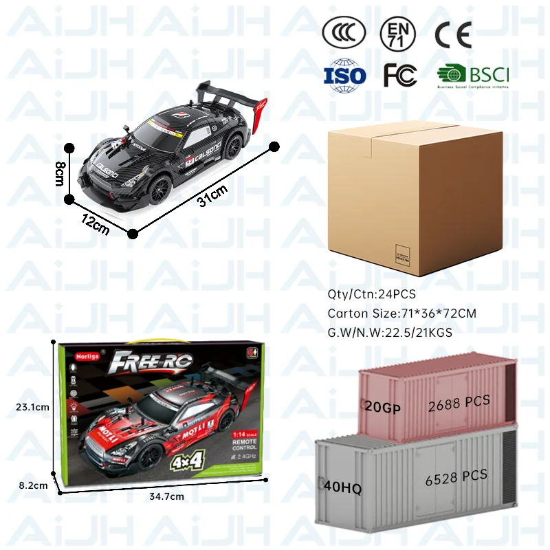 Voiture RC Drift AiJH 1:14 avec Lumières & Effet Fumée – Télécommande 4 Canaux