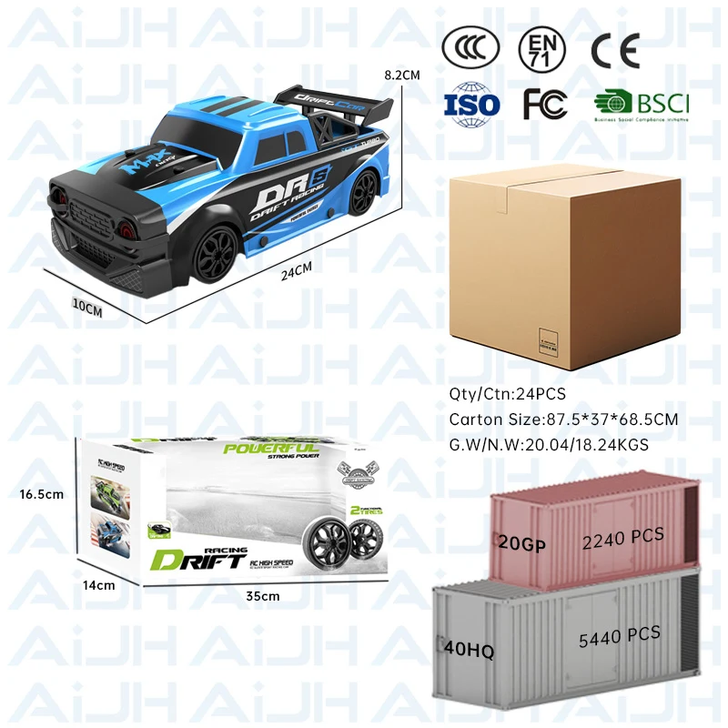 Voiture RC Drift 4WD AiJH 25 KM/h – Télécommandée Haute Vitesse avec 2 Pneus Drift