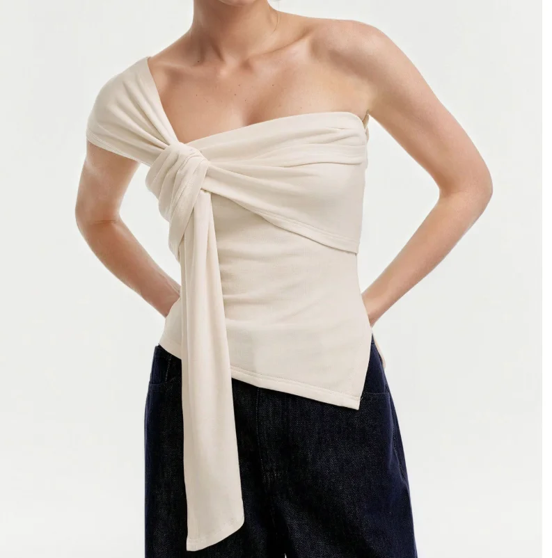 Blouse Femme Chic Sans Manches – Épaule Unique, Coupe Irrégulière, Style Urbain Été